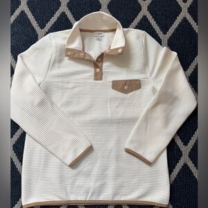 J.Crew Quilted Snap Pullover Cream Tan Trim Women’s S